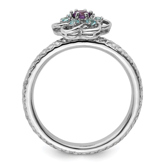 Exclusive Sterling Silver Stackable Ring with Amethyst & Blue Topaz Accents