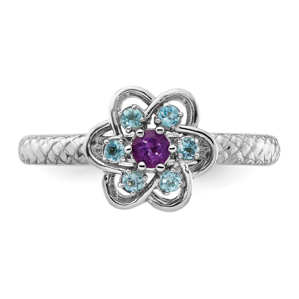 Order Stylish Sterling Silver Amethyst & Blue Topaz Stackable Ring - Affordable Luxury