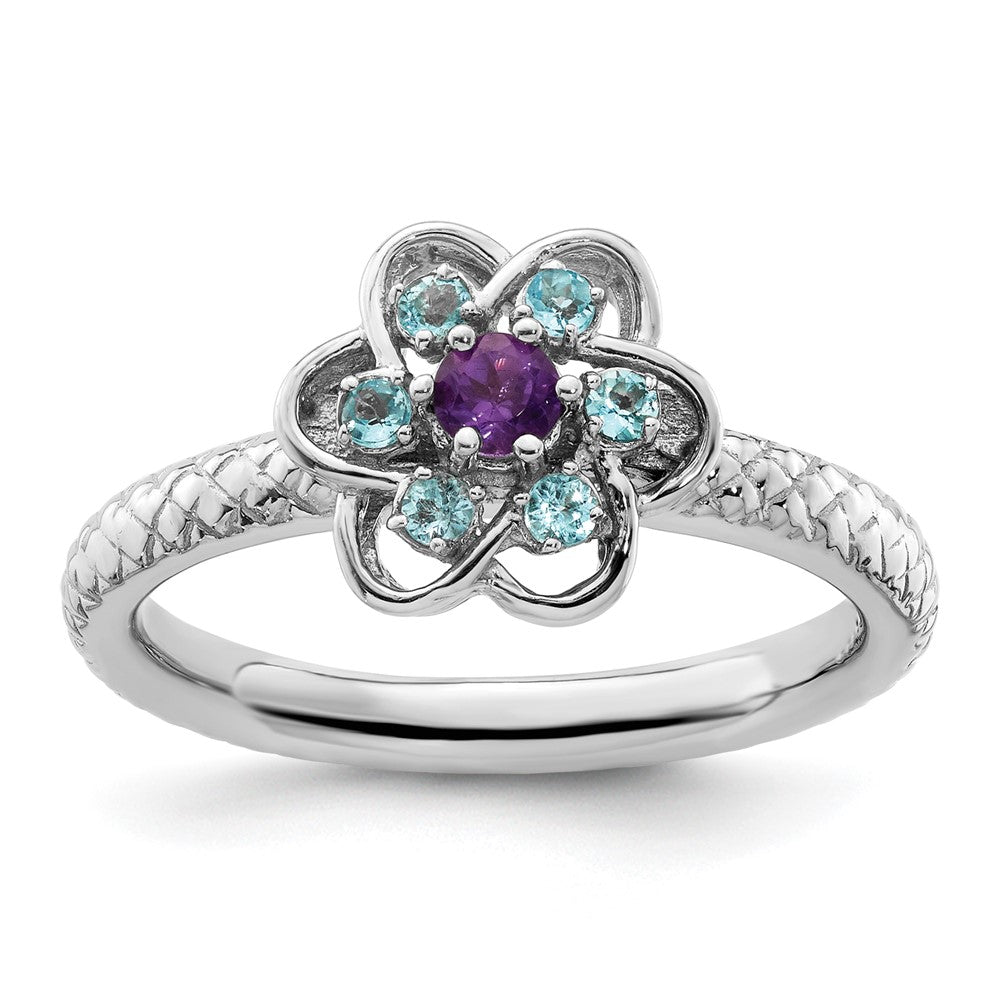 Order Stylish Sterling Silver Amethyst & Blue Topaz Stackable Ring - Affordable Luxury