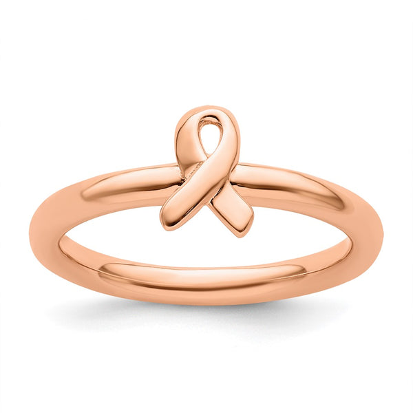 Rose Gold Awareness Ribbon Ring in Sterling Silver - 14K, Stackable