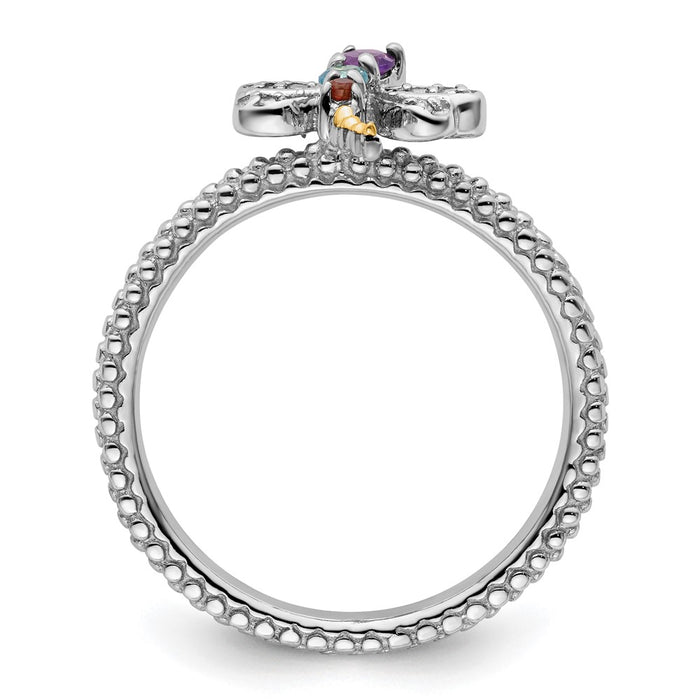 Buy Stylish 14K Gold & Sterling Silver Dragonfly Ring - Gemstones & Diamonds-2