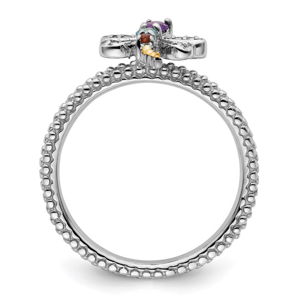 14K Gold & Sterling Silver Stackable Dragonfly Ring - Gemstones Diamonds