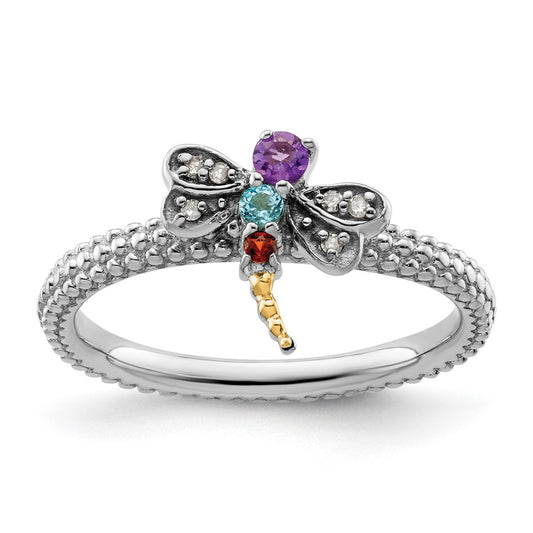Shop Stylish 14K Gold & Sterling Silver Stackable Dragonfly Ring - Gemstones