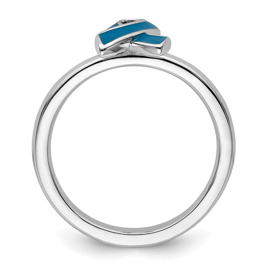 High-Quality Sterling Silver Stackable Blue Enameled Awareness Ribbon Ring - Stylish Value
