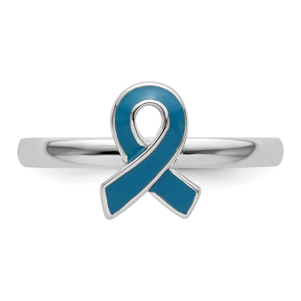 High-Quality Sterling Silver Stackable Blue Enameled Awareness Ribbon Ring - Stylish Value