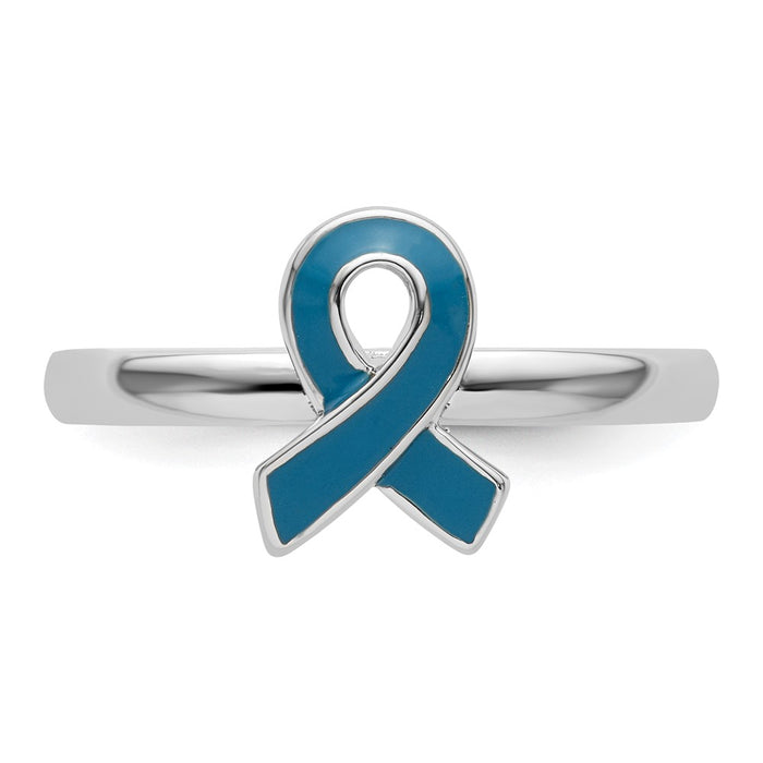 High-Quality Sterling Silver Stackable Blue Enameled Awareness Ribbon Ring - Stylish Value-4