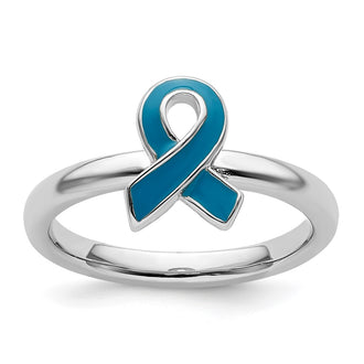 Buy Stylish Sterling Silver Stackable Blue Enameled Awareness Ribbon Ring