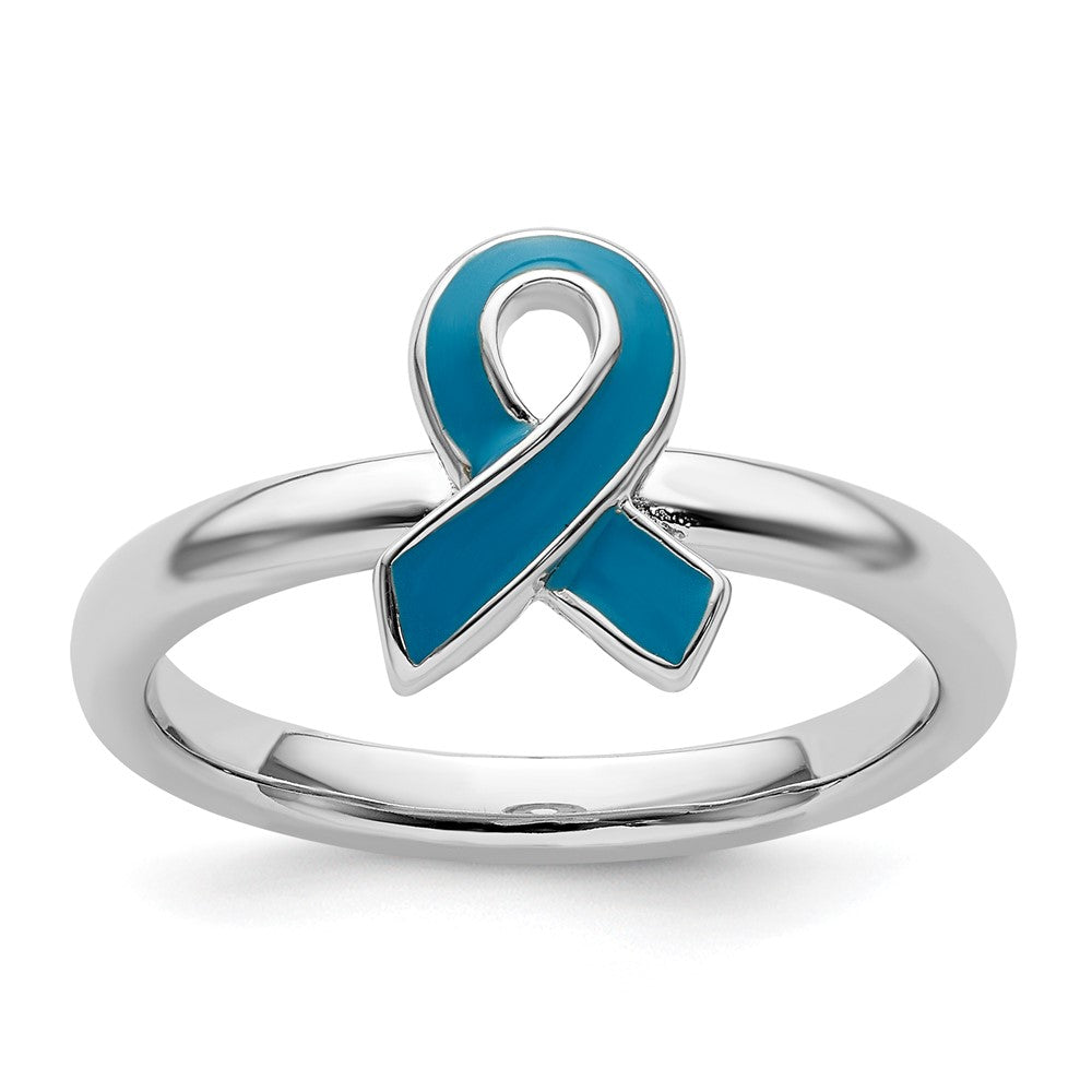 High-Quality Sterling Silver Stackable Blue Enameled Awareness Ribbon Ring - Stylish Value