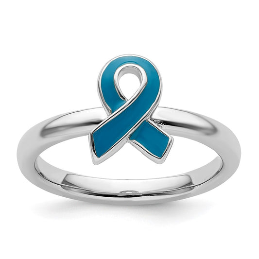 High-Quality Sterling Silver Stackable Blue Enameled Awareness Ribbon Ring - Stylish Value