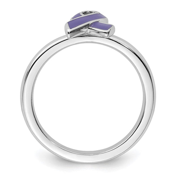 Sterling Silver Stackable Purple Enameled Awareness Ribbon Ring