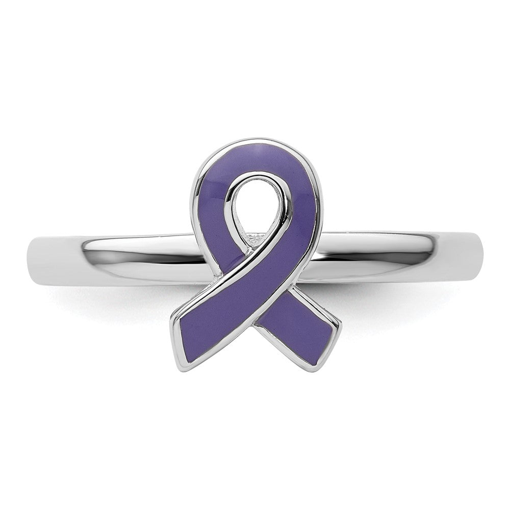Exclusive Stackable Purple Enameled Awareness Ribbon Ring in Sterling Silver