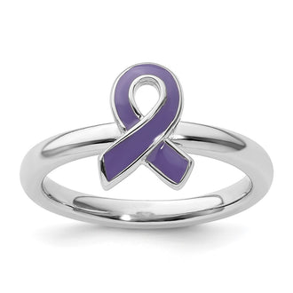 High-Quality Sterling Silver Stackable Purple Enameled Awareness Ribbon Ring - Stylish & Affordable