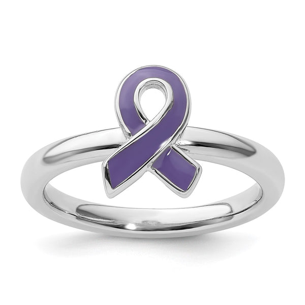 Sterling Silver Stackable Purple Enameled Awareness Ribbon Ring