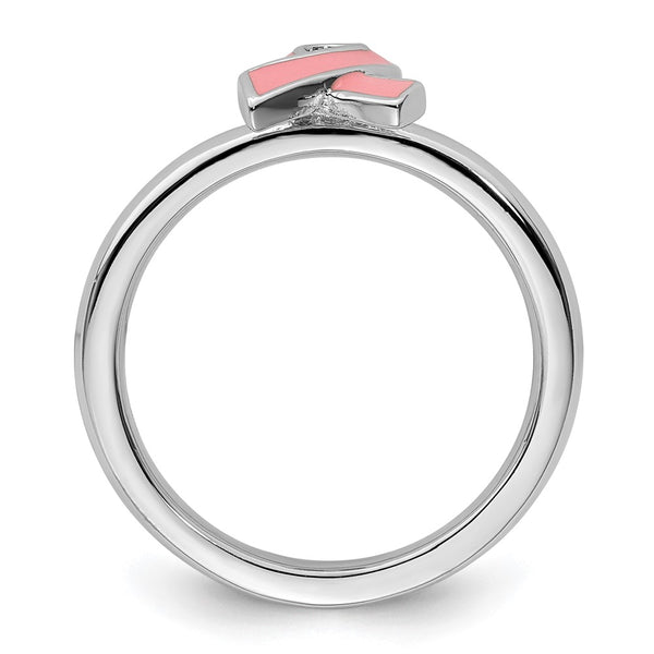 Sterling Silver Pink Enameled Awareness Ribbon Stackable Ring