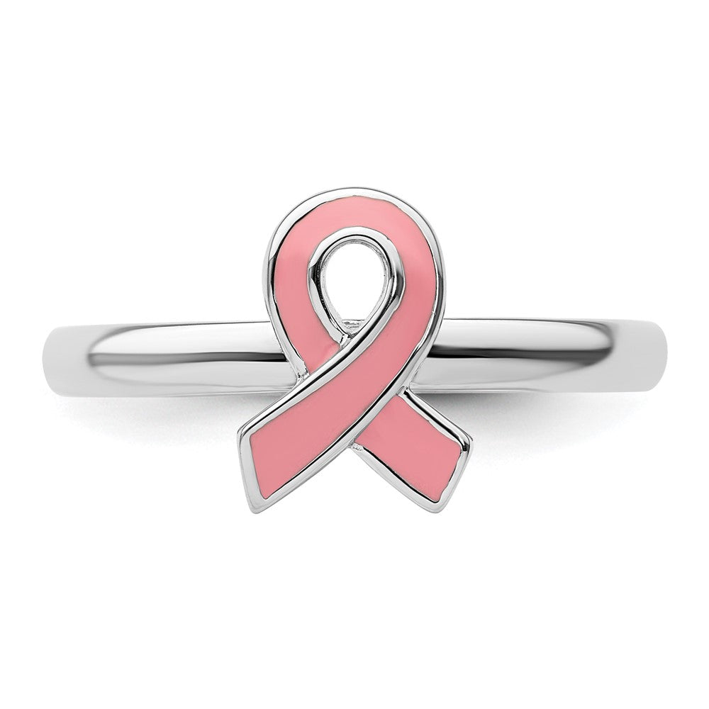 High-Quality Sterling Silver Stackable Pink Enameled Awareness Ribbon Ring | Stylish Value