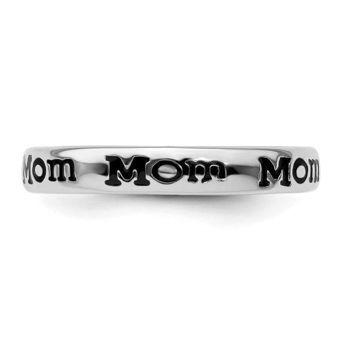 Buy Stylish Polished Enameled Sterling Silver Stackable Mom Ring - 14K Gold Finish-3