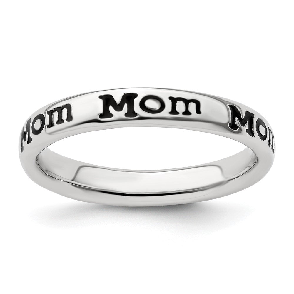 Buy Stylish Polished Enameled Sterling Silver Stackable Mom Ring - 14K Gold Finish