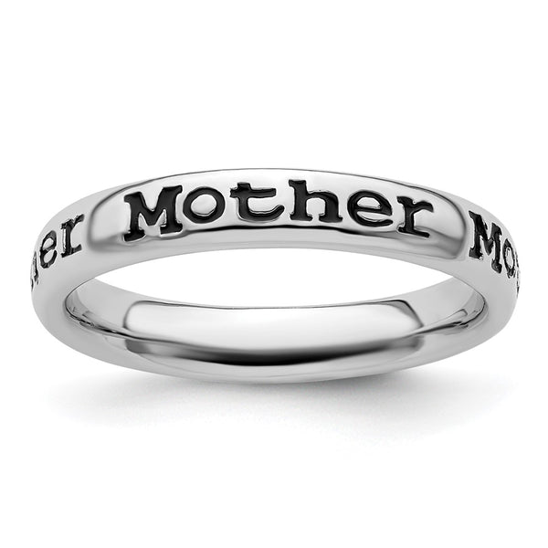 Polished Enameled Sterling Silver Mother Ring - Stackable