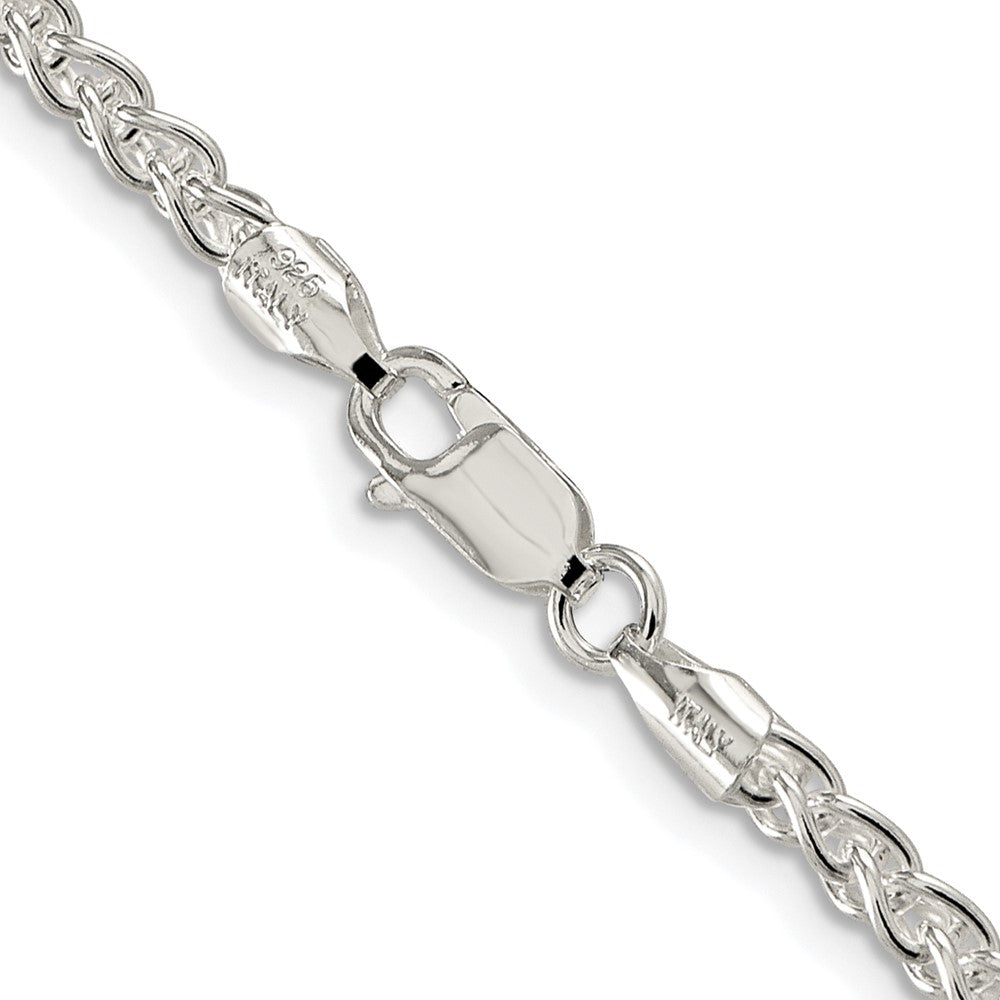 Buy Stylish 3mm Rhodium-Plated Spiga Chain in Sterling Silver - Luxury Value!