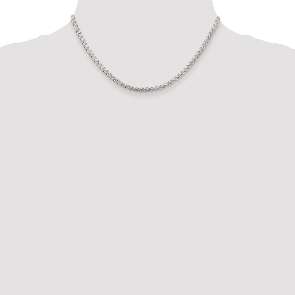 Exclusive Rhodium-Plated 3mm Round Spiga Chain in Sterling Silver - Stylish Value