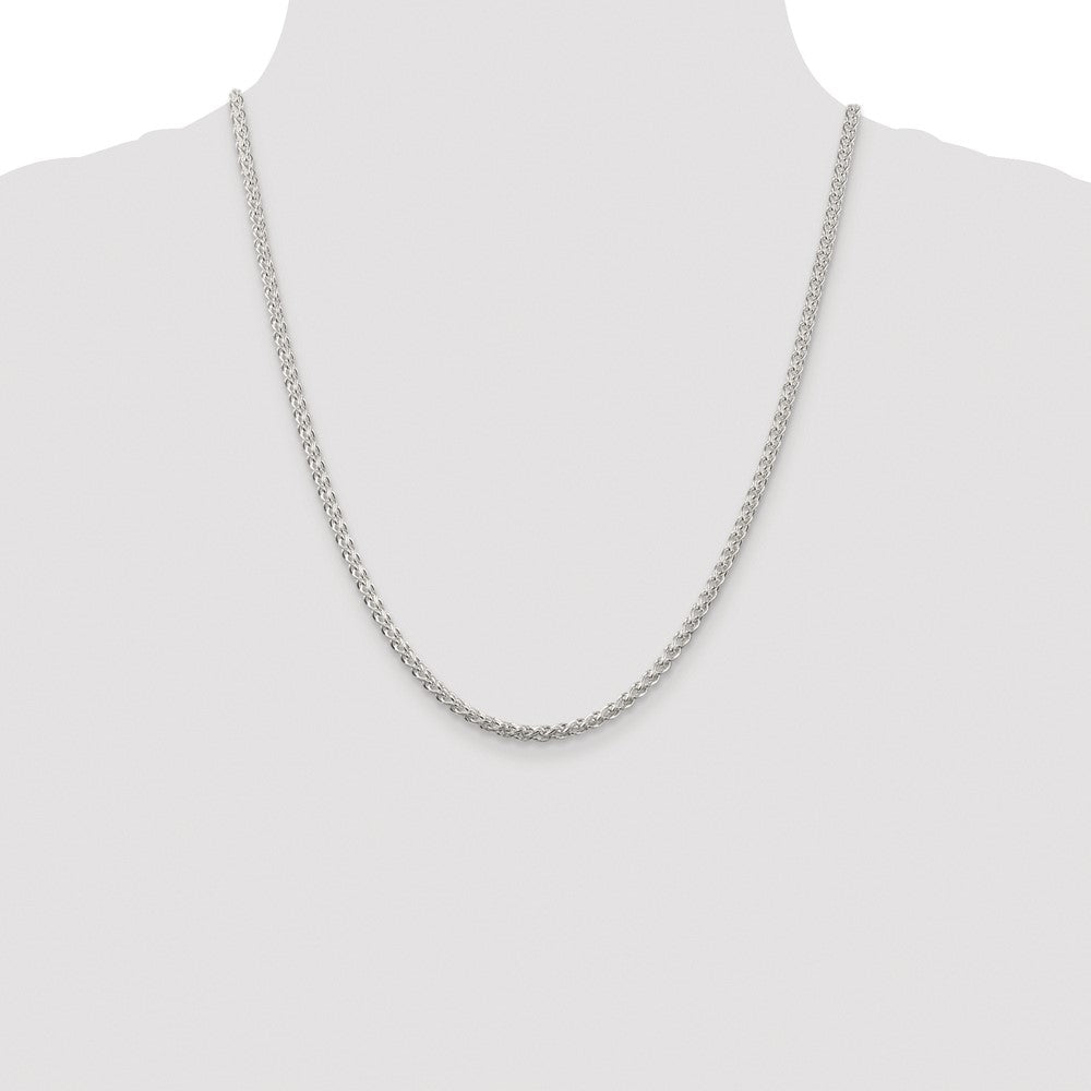 Buy Stylish 3mm Rhodium-Plated Spiga Chain in Sterling Silver - Luxury Value!