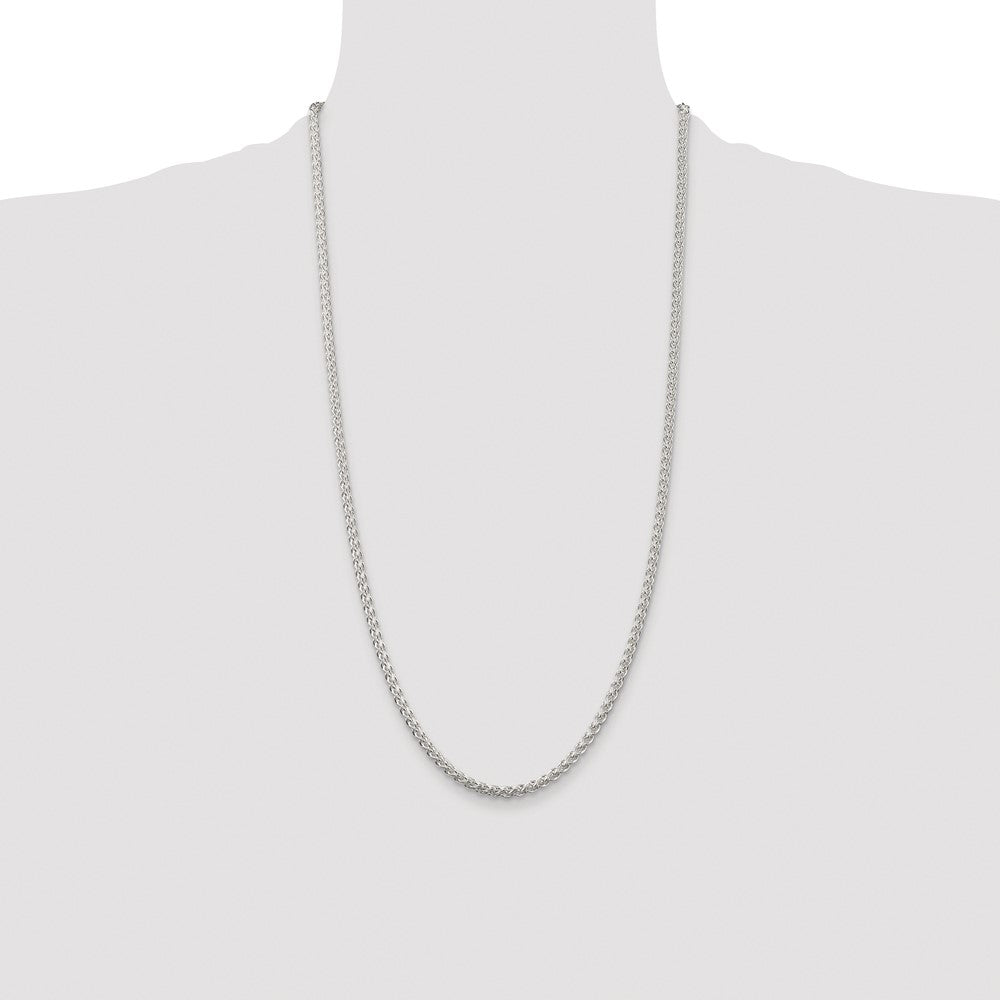 Buy Stylish 3mm Rhodium-Plated Spiga Chain in Sterling Silver - High-Quality!
