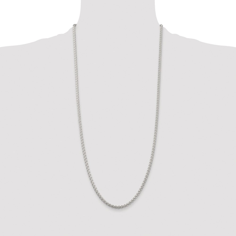 Exclusive Rhodium-Plated 3mm Round Spiga Chain in Sterling Silver - Stylish Value!