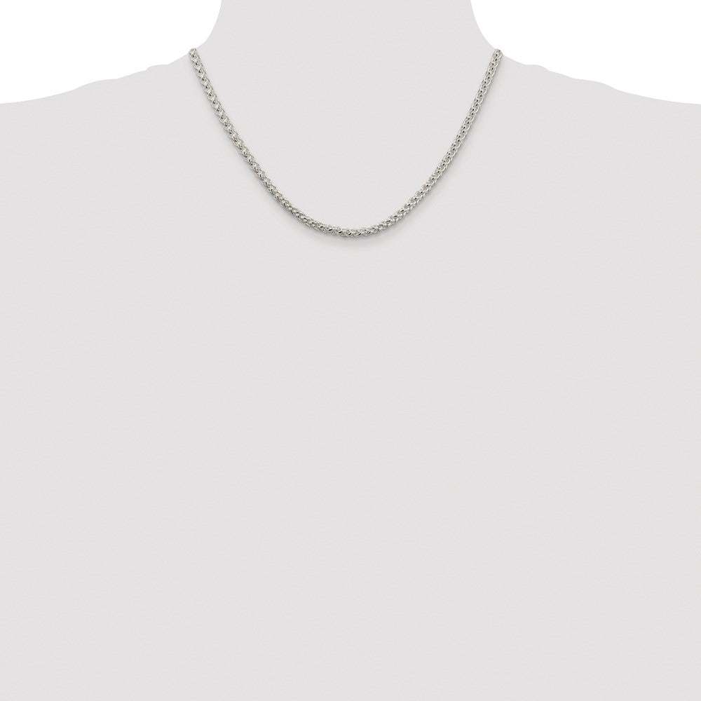 High-Quality Rhodium-Plated 4mm Round Spiga Chain in Sterling Silver - Stylish Value!