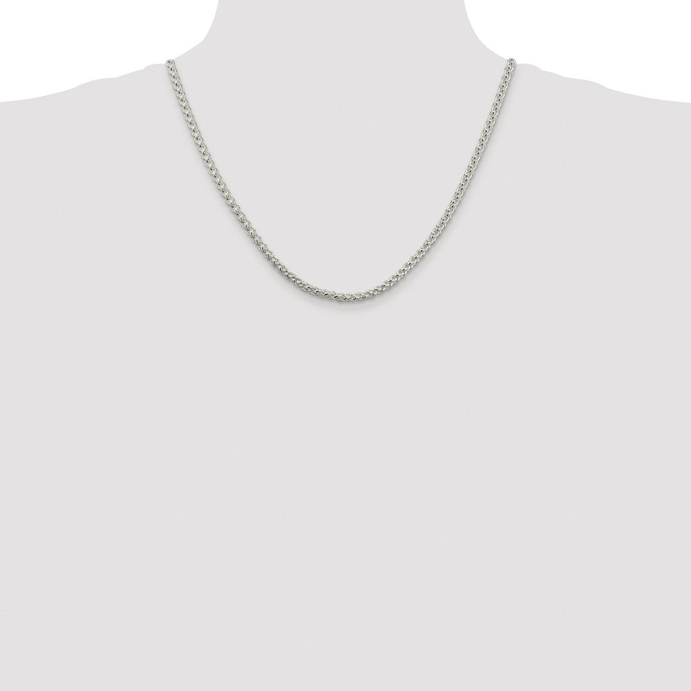 Buy Stylish Rhodium-Plated 4mm Round Spiga Chain in Sterling Silver - Affordable Quality!