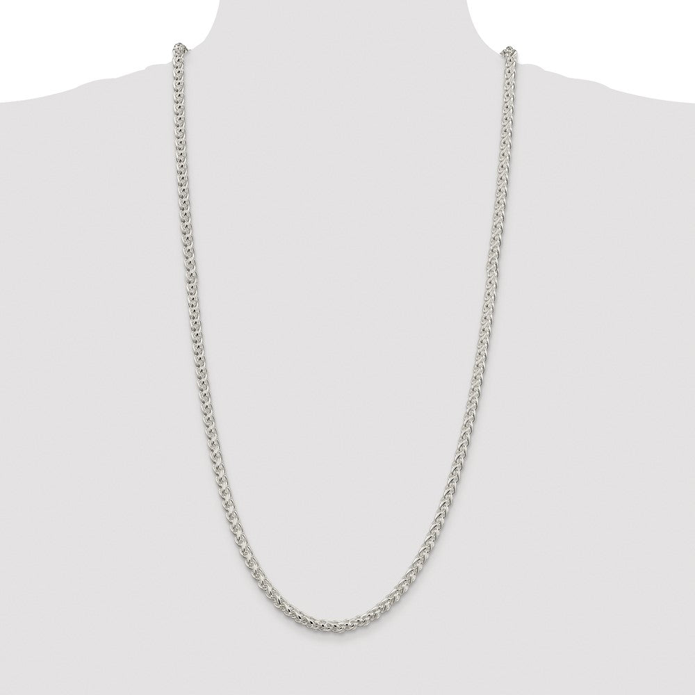 Buy Exclusive Rhodium-Plated 5mm Round Spiga Chain in Sterling Silver, Stylish!