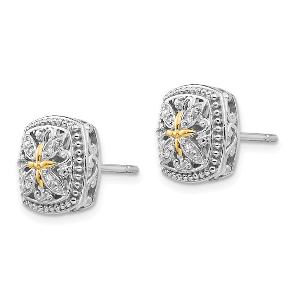 Shey Couture Vintage Post Earrings: .85mm Sterling Silver, 14K Gold Diamonds