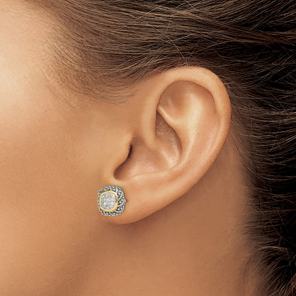 High-Quality Shey Couture Antiqued Diamond Post Earrings | Stylish 14K Gold Accents