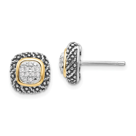 High-Quality Shey Couture Antiqued Diamond Post Earrings | Stylish 14K Gold Accents