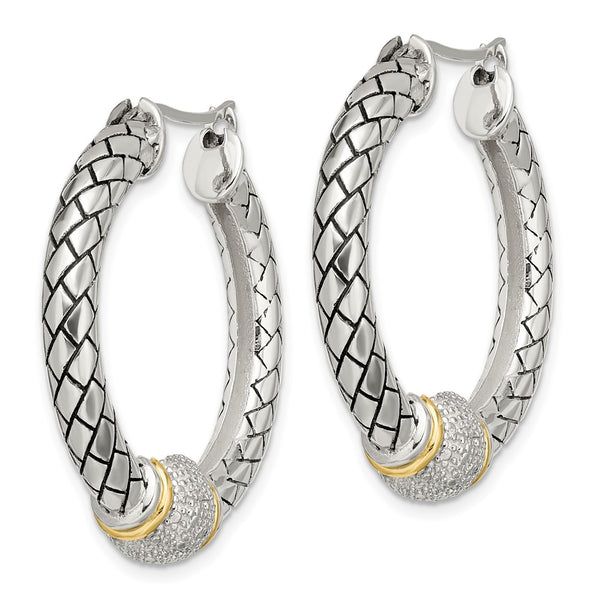 Antiqued Diamond Hoop Earrings in Sterling Silver & 14K Gold