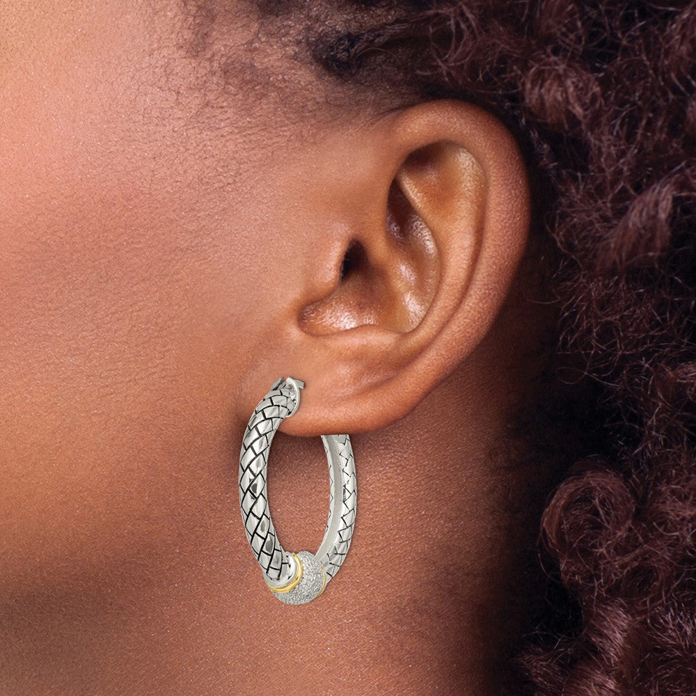 High-Quality Antiqued Diamond Hoop Earrings in Sterling Silver & 14K Gold