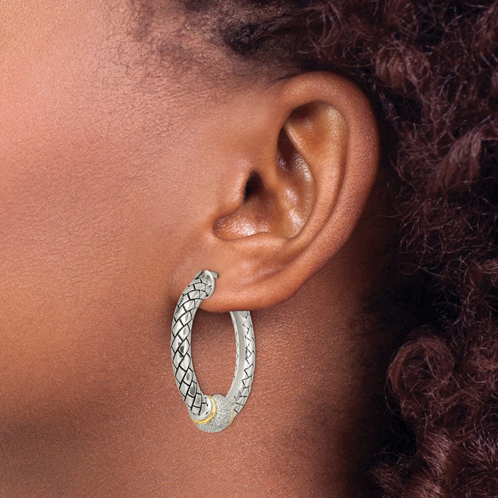 High-Quality Antiqued Diamond Hoop Earrings in Sterling Silver & 14K Gold-3