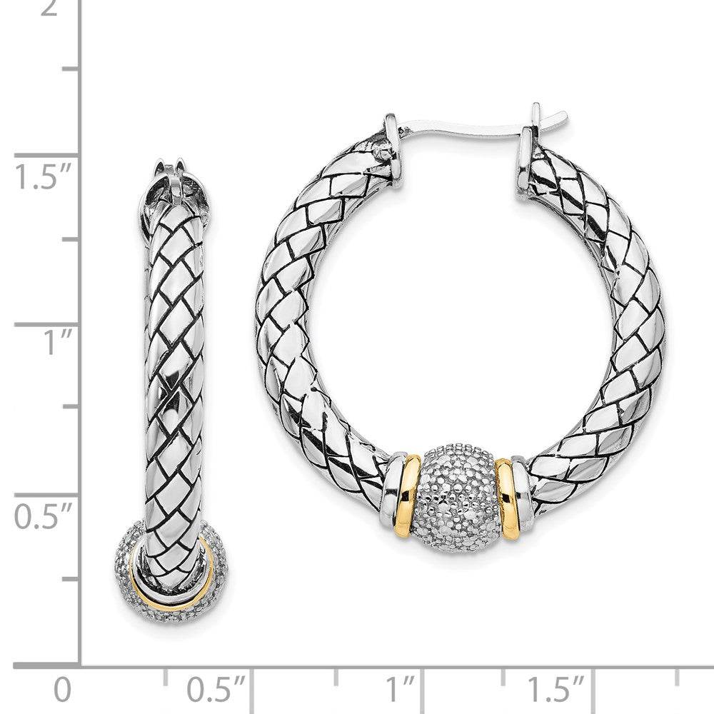 High-Quality Antiqued Diamond Hoop Earrings in Sterling Silver & 14K Gold