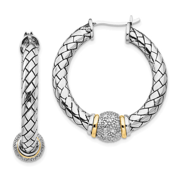 Antiqued Diamond Hoop Earrings in Sterling Silver & 14K Gold