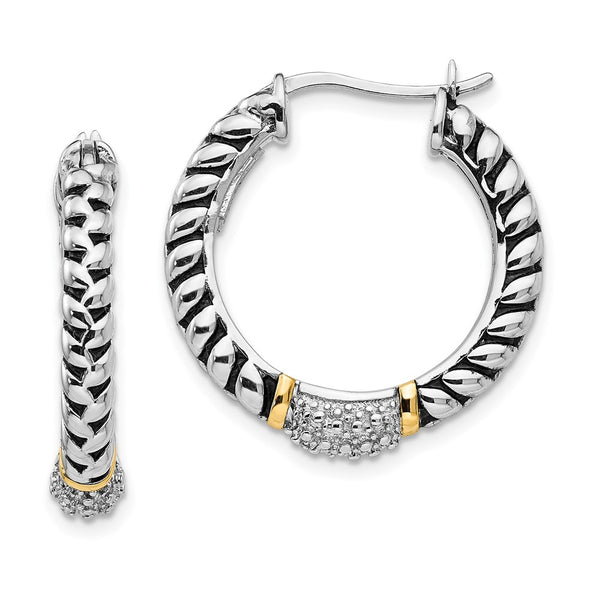 Shey Couture Antiqued Diamond Hoop Earrings - 14K Gold Accents