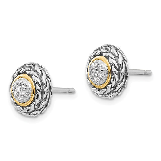 Designer Antiqued Sterling Silver Earrings with 14K Gold & Diamonds - Stylish Value