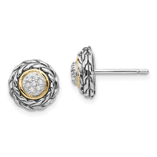 Designer Antiqued Sterling Silver Earrings with 14K Gold & Diamonds - Stylish Value