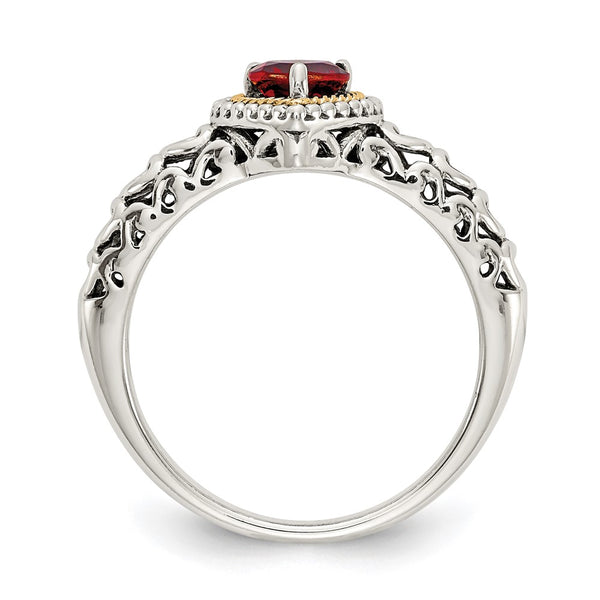 Shey Couture Antiqued Heart Garnet Ring - 14K Gold Sterling Silver