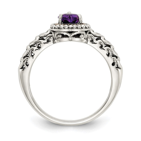 Shey Couture Antiqued Amethyst Heart Ring - 14K Gold Silver