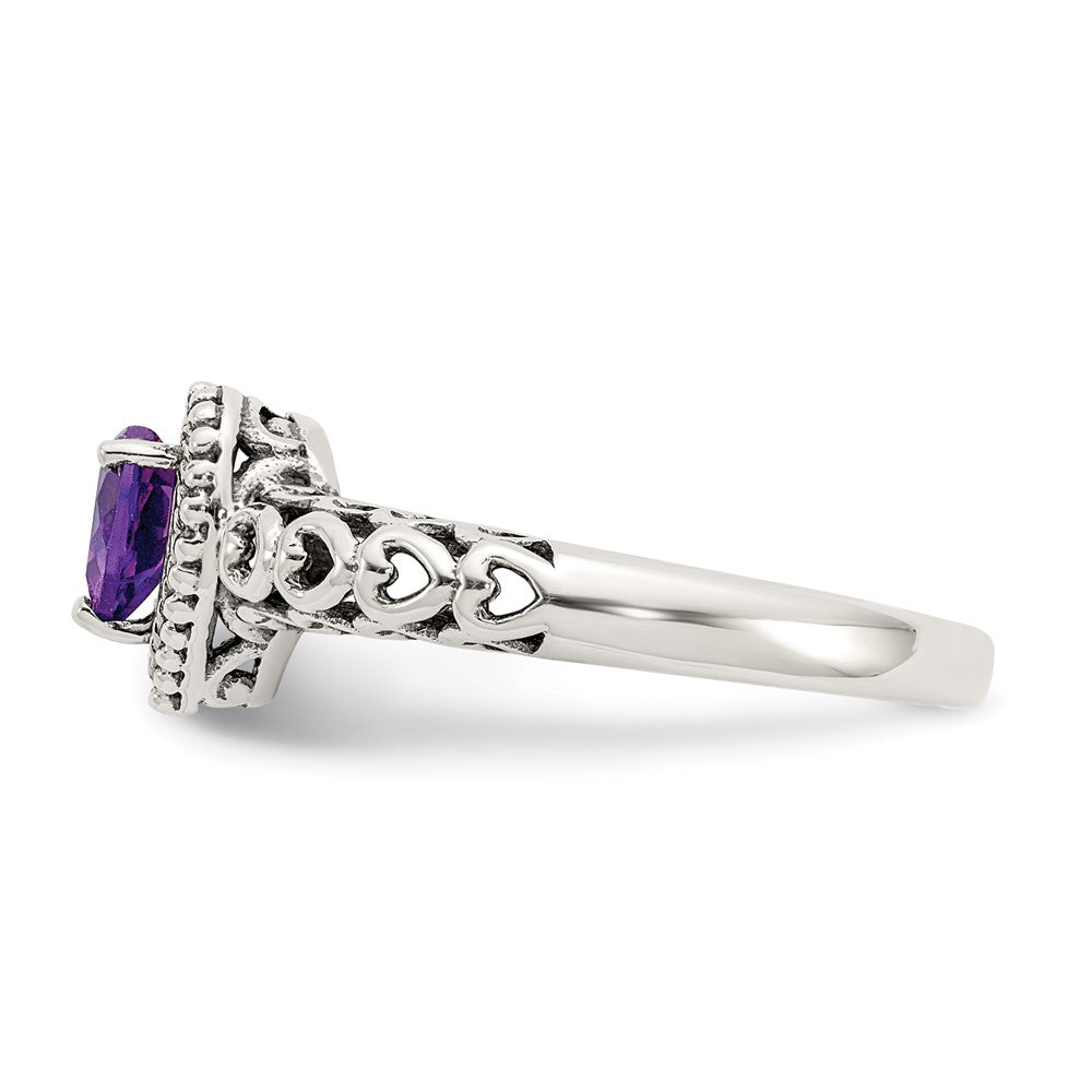 Buy Stylish Antiqued Amethyst Heart Ring in Sterling Silver & 14K Gold Accents