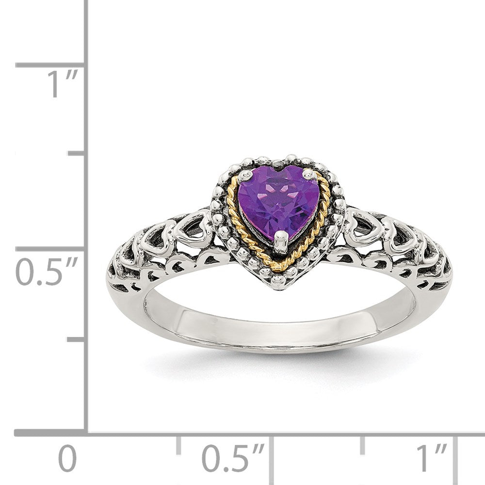 Buy Stylish Antiqued Amethyst Heart Ring in Sterling Silver & 14K Gold Accents