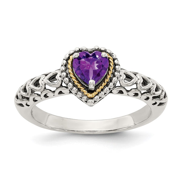 Shey Couture Antiqued Amethyst Heart Ring - 14K Gold Silver