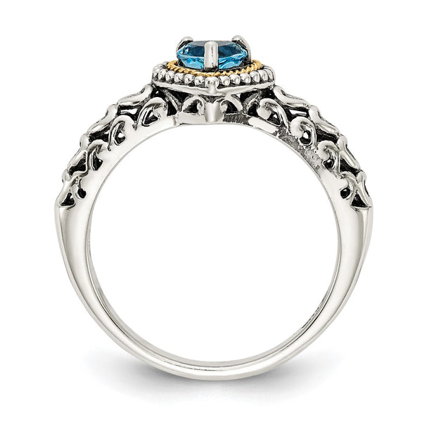 Antiqued Blue Topaz Heart Ring - 14K Gold Sterling Silver