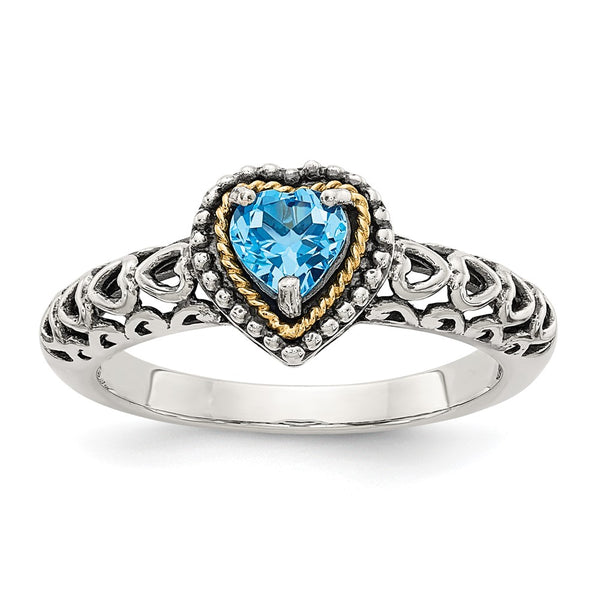 Antiqued Blue Topaz Heart Ring - 14K Gold Sterling Silver