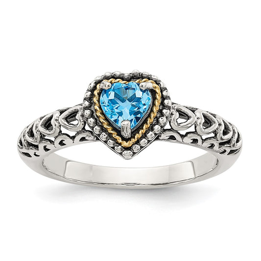 Shop Stylish Shey Couture Antiqued Blue Topaz Heart Ring | 14K Gold Accent