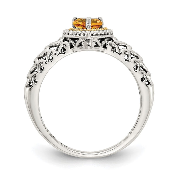 Antiqued Heart Ring with Citrine, 14K Gold, Silver